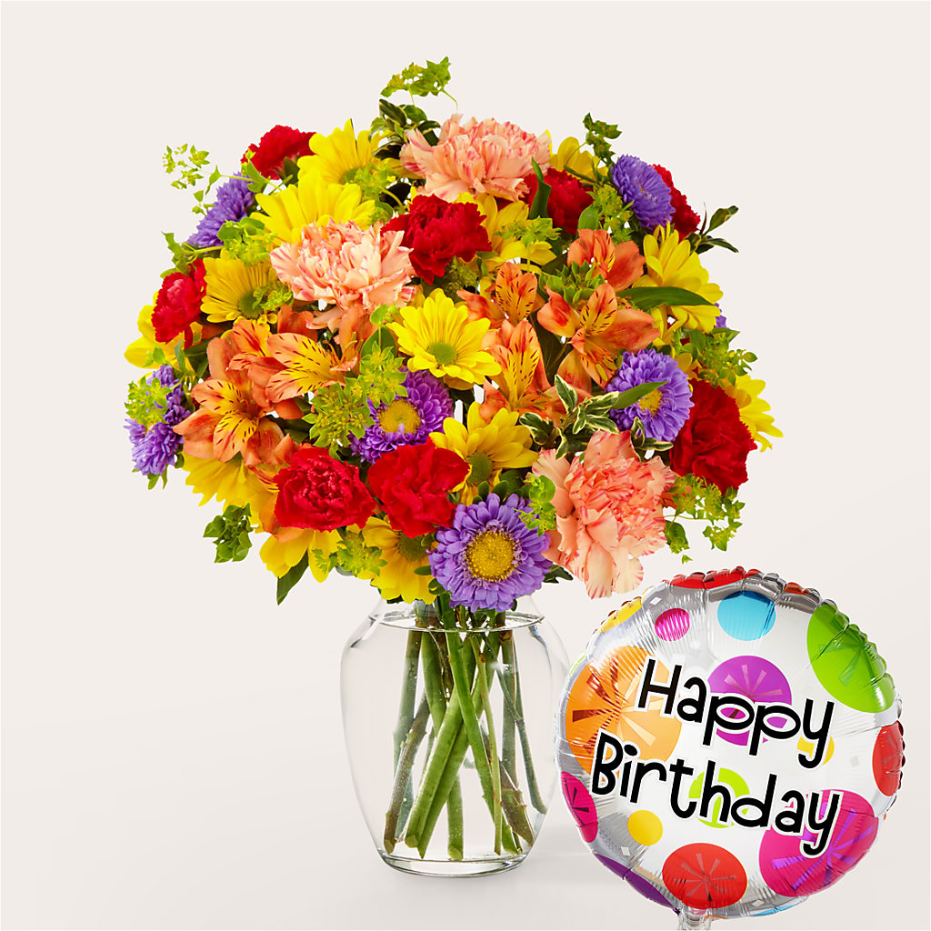 Kaleidoscope Bouquet with Birthday Balloon – Star Market, West Bridgewater MA